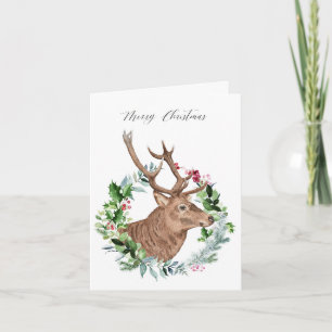 Cartão Aquarela Veado Escocês, Feliz Natal