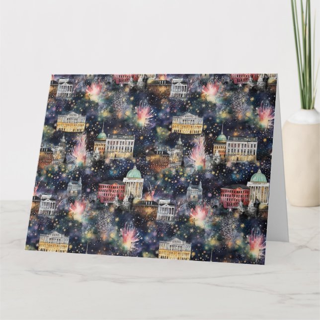 Cartão Aquarelas de Natal e Ano Novo em Washington DC (Frente)