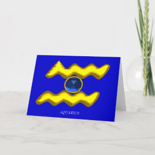 Cartão AQUÁRIO Safira Azul & Ouro Zodíaco Aniversário