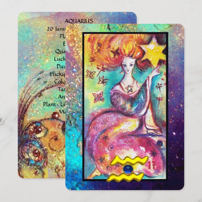 CARTÃO AQUARIUS, ESTRELA TAROT ASTROLOGY ZODIAC ANIVERSÁR (Frente/Verso)