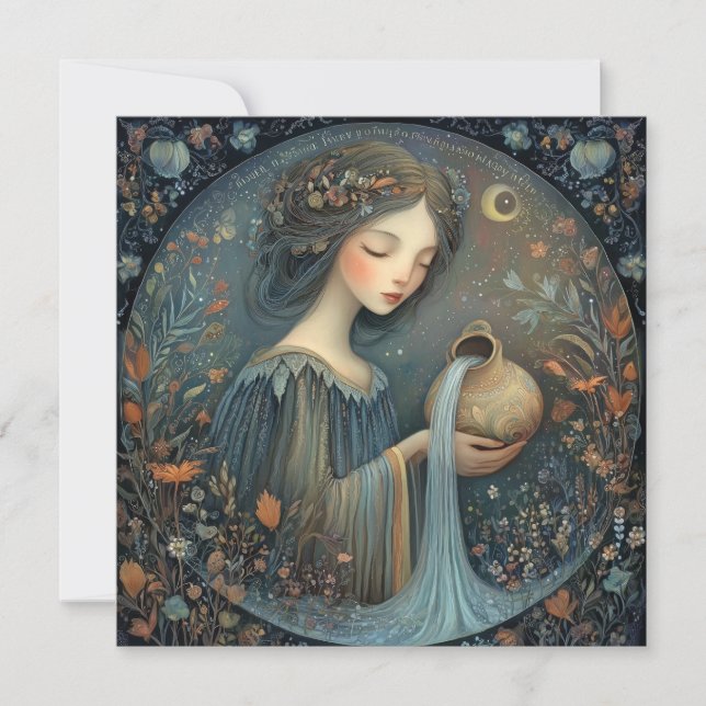 Cartão Aquarius Water Bearer Zodiac Celestial Birthday (Frente)
