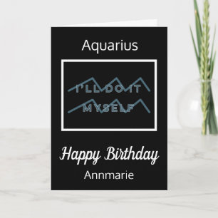 Cartão Aquarius Zodiac Cotação Azul e Preto Branco Aniver