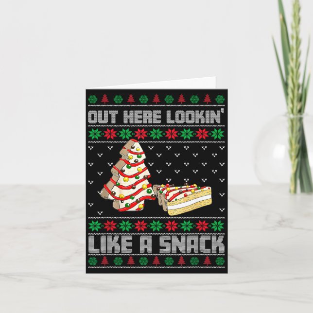 Cartão Aqui fora parecendo um lanche Debbie Cakes Christm (Frente)