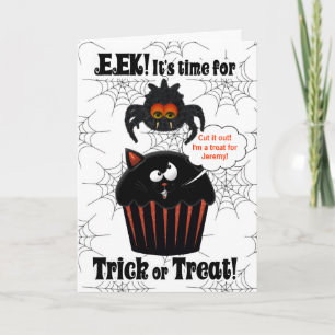 Cartão Aranha e Halloween Personalizados do Cupcake