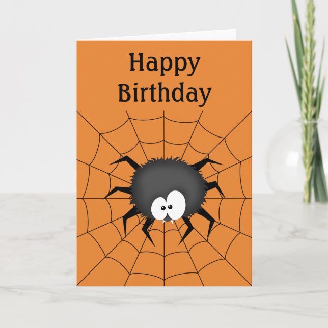 Cartão Aranha, Teia, Feliz Aniversário (Frente)