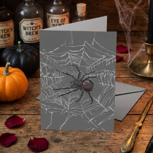 Cartão Aranha Viúva Negra e Desenho de Teia de Aranha Art