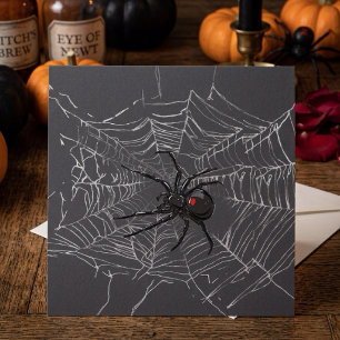 Cartão Aranha Viúva Negra e Desenho de Teia de Aranha Art