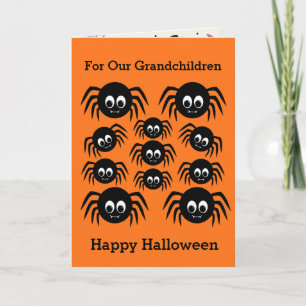 Cartão Aranhas Laranjas Feliz Halloween Netos