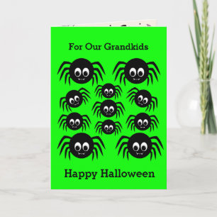 Cartão Aranhas Verdes Feliz Dia das Bruxas Netos