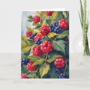 Cartão Arbusto de Frutas Amoras Vermelhas Aquarela