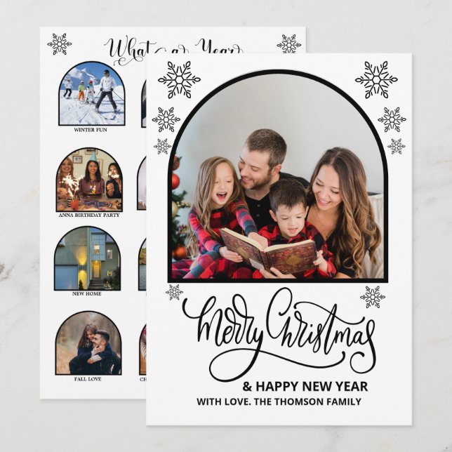 Cartão Arch que Ano em Revisão Fotos Feliz Natal (Frente/Verso)