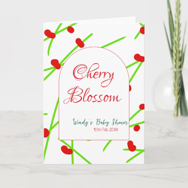 Cartão Arch shape cherry blossom red green baby shower na (Frente)