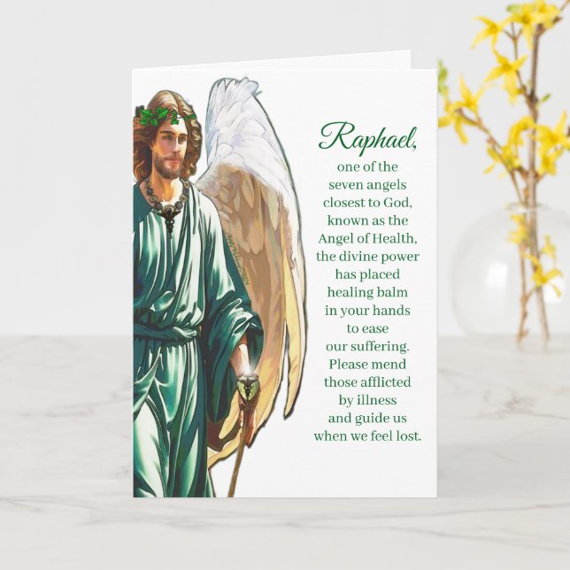 Cartão Archangel Raphael Healing Angel Prayer Card –White (Flor Amarela)