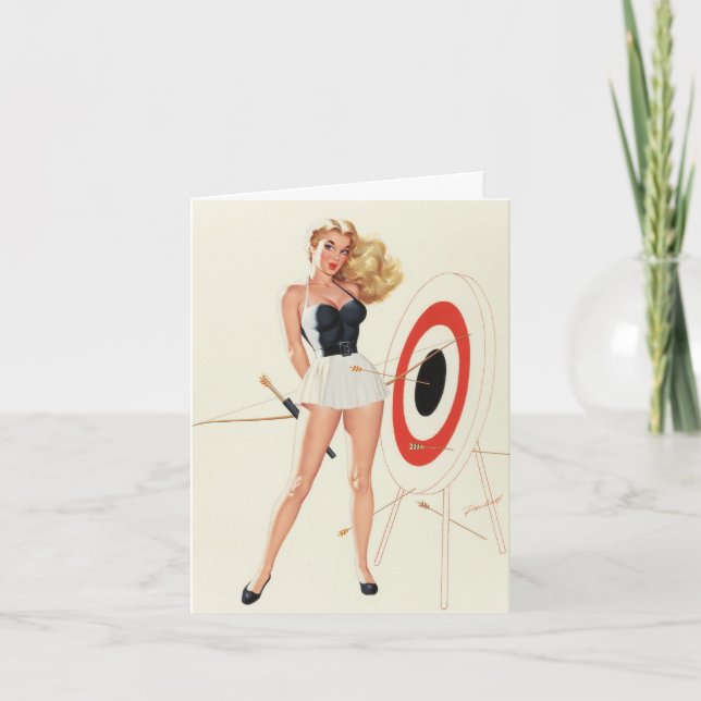 Cartão Archery, Vintage Pinup Birthday (Frente)