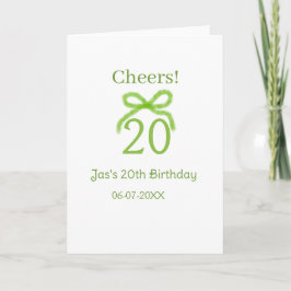 Cartão arco de aniversário de 20 anos verde aquarela nome