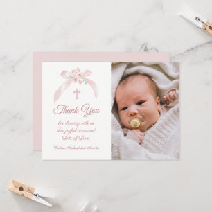 Cartão Arco de Batismo em Rosa Floral Foto Agradecimento