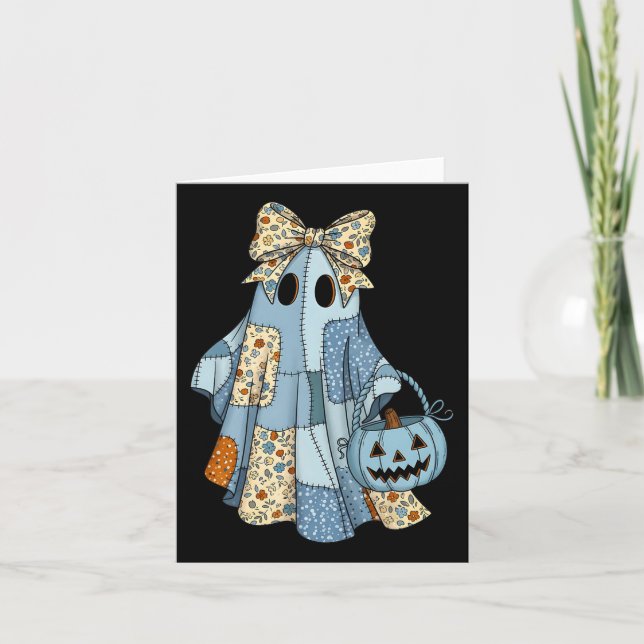 Cartão Arco de Coquetes de Patchwork Ghost Cute Halloween (Frente)