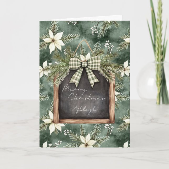 Cartão Arco Floral de Quadro Negro de Natal Marrom Rústic (Frente)
