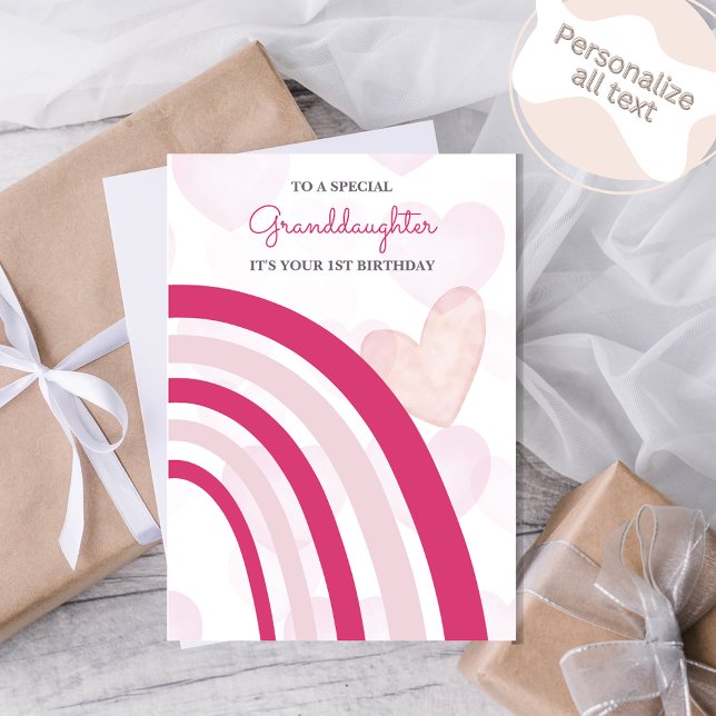 Cartão Arco-íris e Corações (Rosa-Quente) Aniversário (Criador carregado)