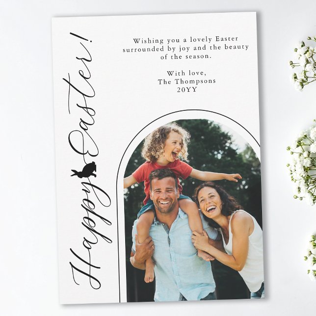 Cartão Arco Moderno Preto E Branco Foto E Coelho De Pásco (Criador carregado)