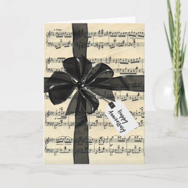 Cartão Arco Preto de Aniversário em Partitura (Frente)