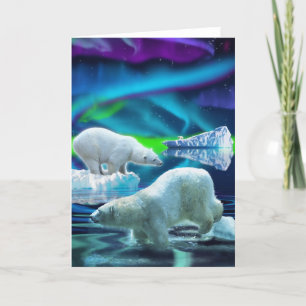 Cartão Arctic Polar Bears & Aurora Art Greeting Cards