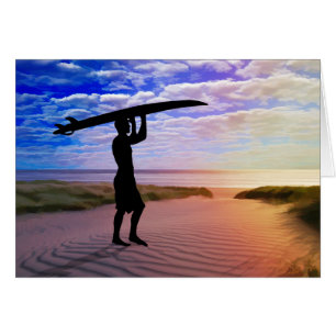 Cartão Areia & nuvens do surfista do por do sol
