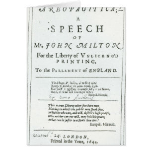 Cartão Areopagitica um discurso de John Milton