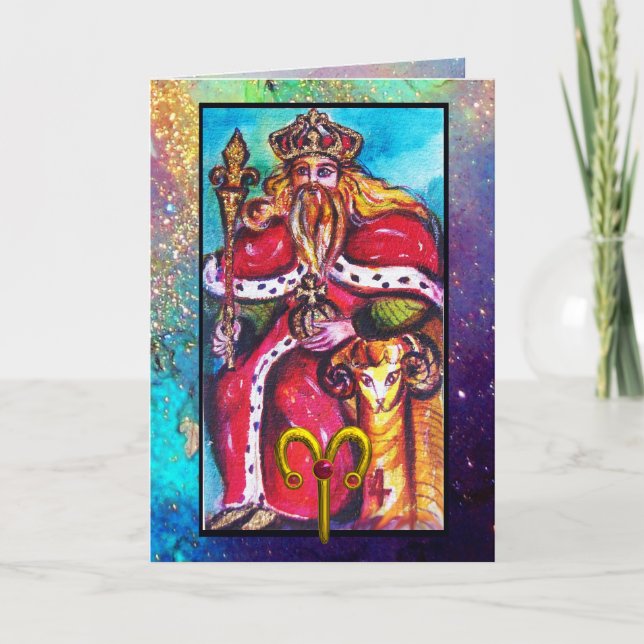 CARTÃO ARIES, EMPERADOR TAROT ASTROLOGY ZODIAC ANIVERSÁRI (Frente)
