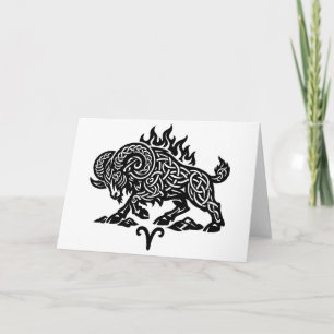 Cartão Áries Fogo‑Carneiro – Zodíaco Celta de Tinta Assom