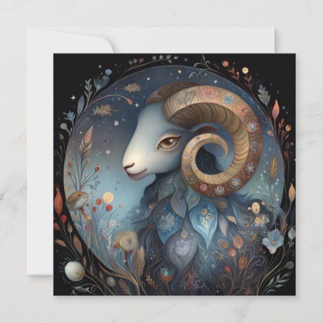 Cartão Aries Ram Zodiac Astrology Mystical Birthday (Frente)