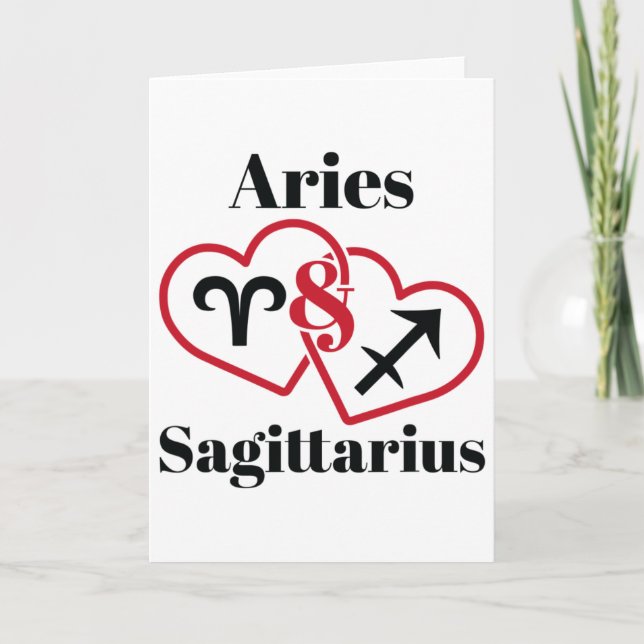 Cartão Aries Sagittarius Zodiac Couples Astrology Heart V (Frente)