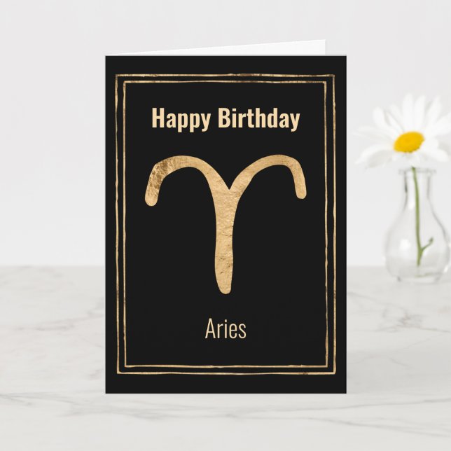 Cartão Aries the Ram Happy Birthday gold zodilogia (Planta pequena)