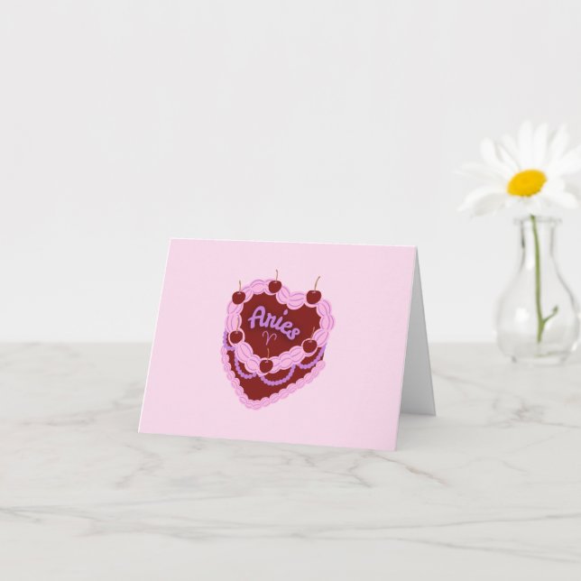 Cartão Aries Zodiac Pastel Heart Cake (Planta pequena)