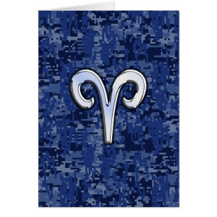 Cartão Aries Zodiac - Sinal no Marinho Blue Digital Camo