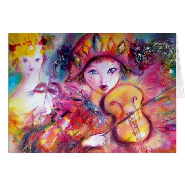 Cartão Arlecchino tocando violino e colombiana (Frente Horizontal)