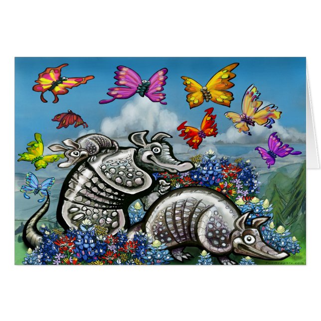 Cartão Armadillos Bluebonnets Borboletas Flores selvagens (Frente Horizontal)