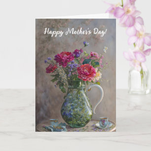 Cartão Arranjo de Flores Arte Vaso Dia das Mães