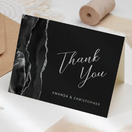 Cartão Arranjo Preto De Agata Escuro De Prata Obrigado