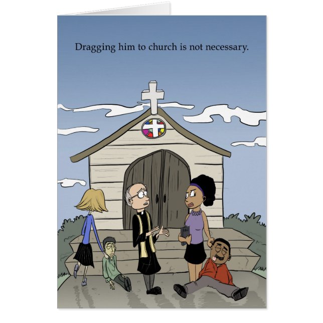Cartão Arrastando o à igreja (Frente)