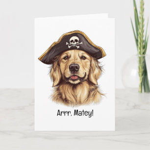 Cartão Arrr Matey Pirata Retriever Dourado Cão Caveira