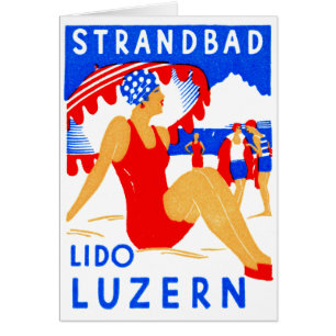 Cartão Art deco 1929 Strandbad Lido Luzern