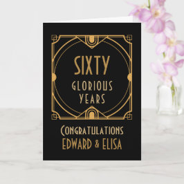 Cartão Art Deco 60.º Nomes de Aniversário 60 Anos Negro