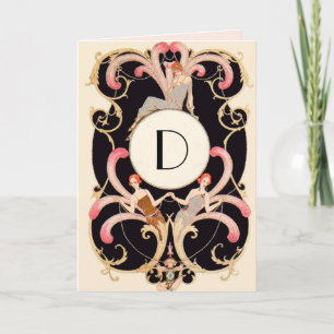 Cartão ART DECO BEAUON FASHION RED GEM MONOGRAM Aniversár
