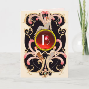 Cartão ART DECO BEAUON FASHION RED GEM MONOGRAM Aniversár