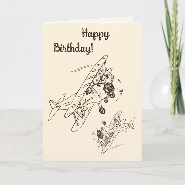 Cartão Art Deco Bi-Aviões - Parabéns. (Frente)