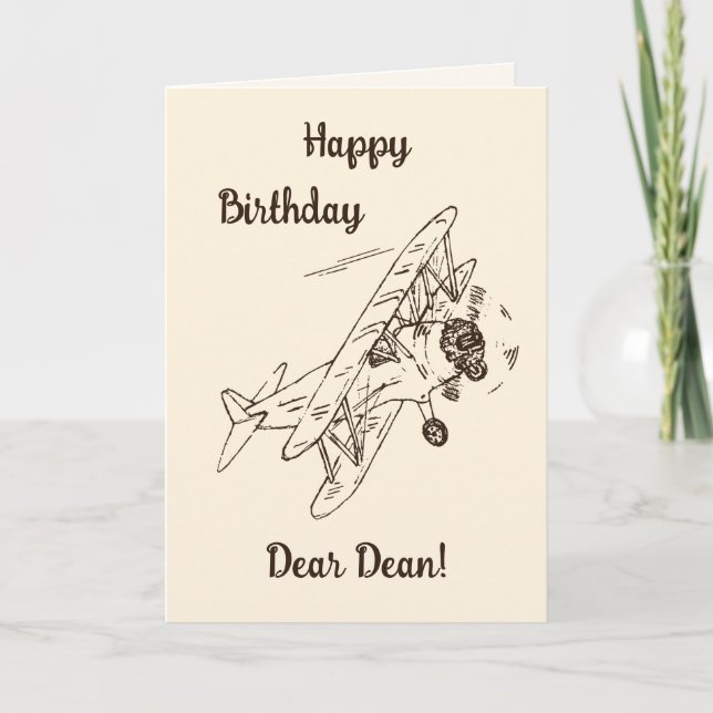 Cartão Art Deco Bi-Aviões - Parabéns + nome. (Frente)