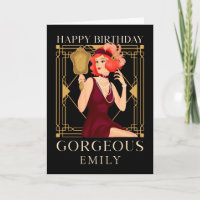 Art Deco Feliz Aniversário Garganta Lady Mirror Bl