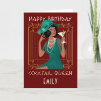 Art Deco Happy Birthday Cocktail Rainha Burgundy