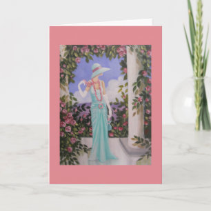 Cartão Art Deco, Lady in a garden, note card